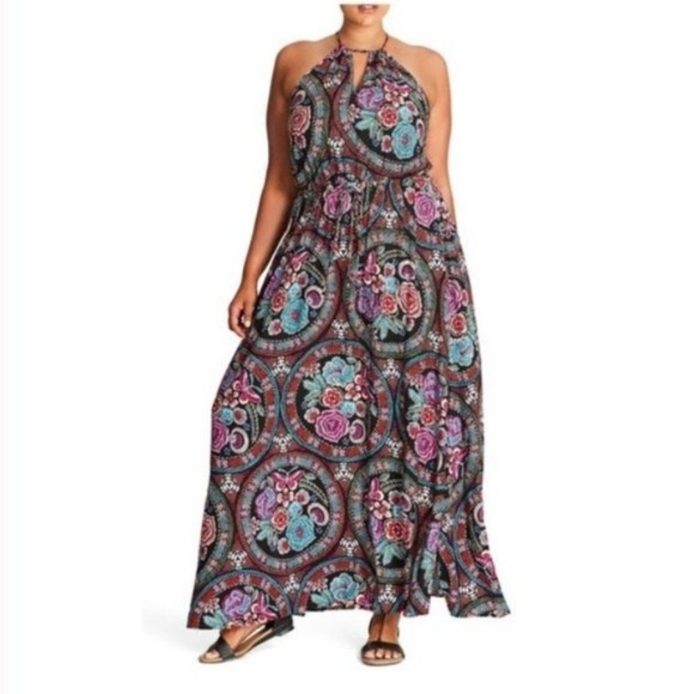 City Chic Folklore Floral Halter Maxi Dress